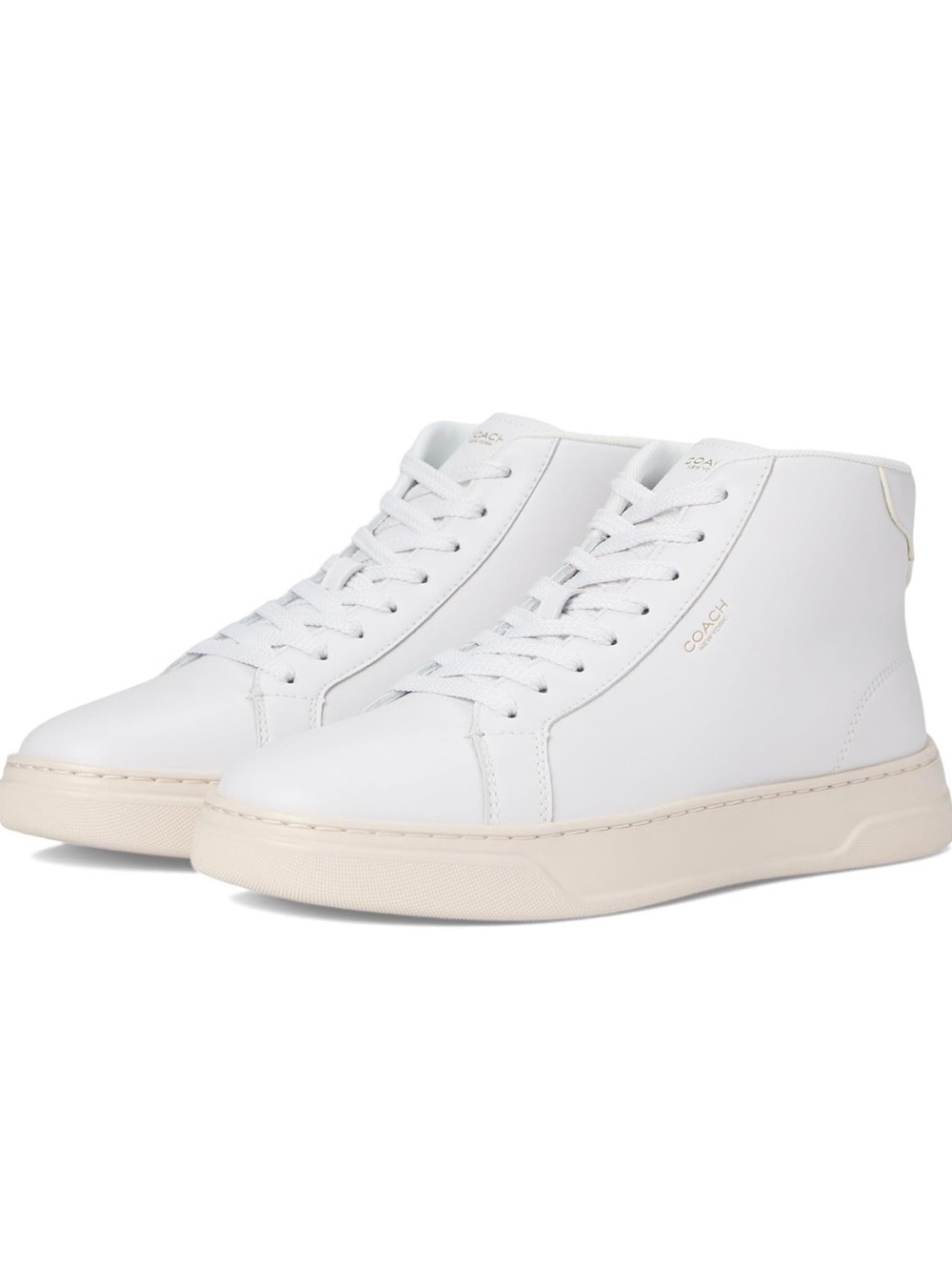 Coach Men's White Leather High-Top Sneakers with Cream Sole